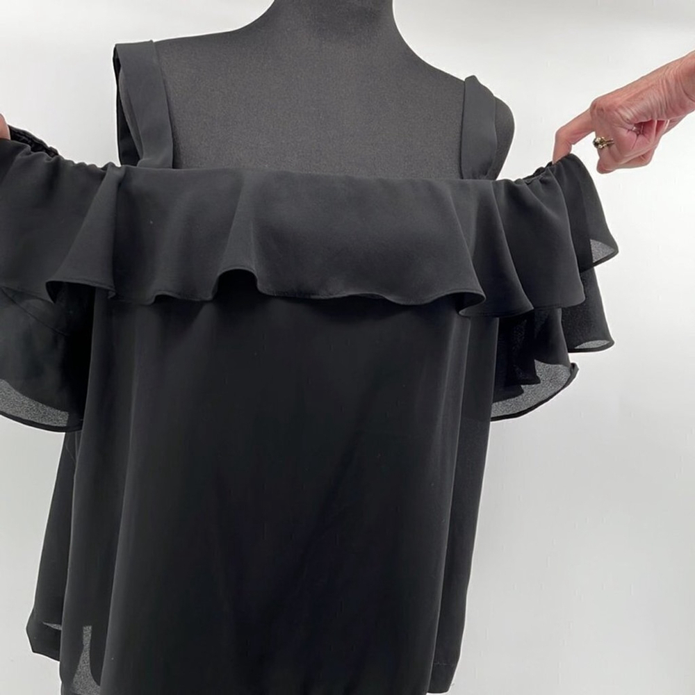j crew off the shoulder black ruffle shirt top sz 14